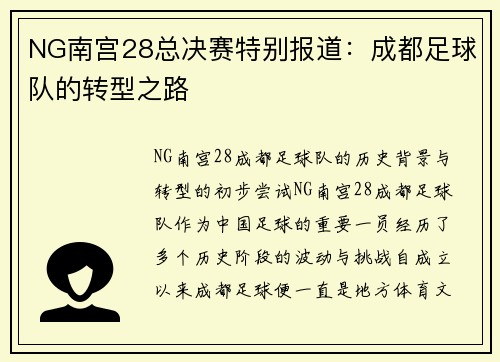 NG南宫28总决赛特别报道：成都足球队的转型之路